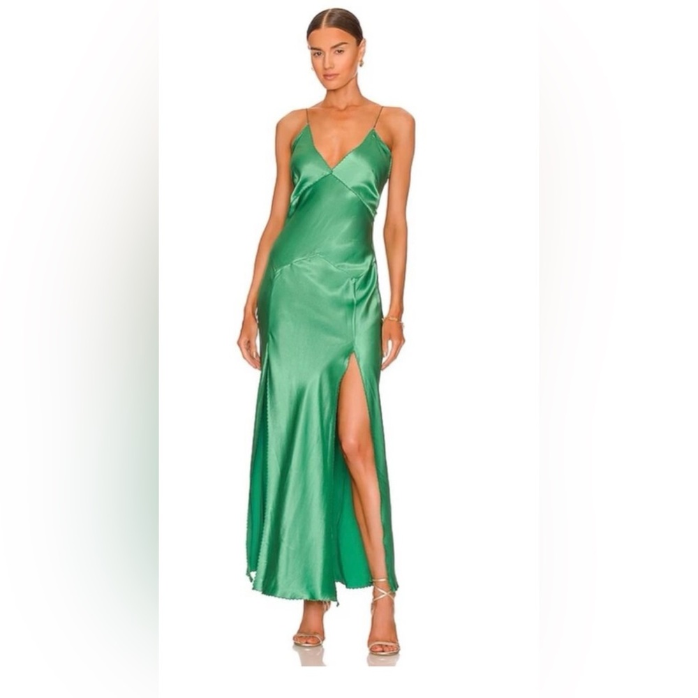 Anna October Narcissus Dress Green Satin Maxi Dress Size S